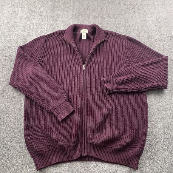 LL Bean Jacket Adult Extra Large Red Knit Full Zip Long Sleeve Casual Men's - Picture 1 of 16